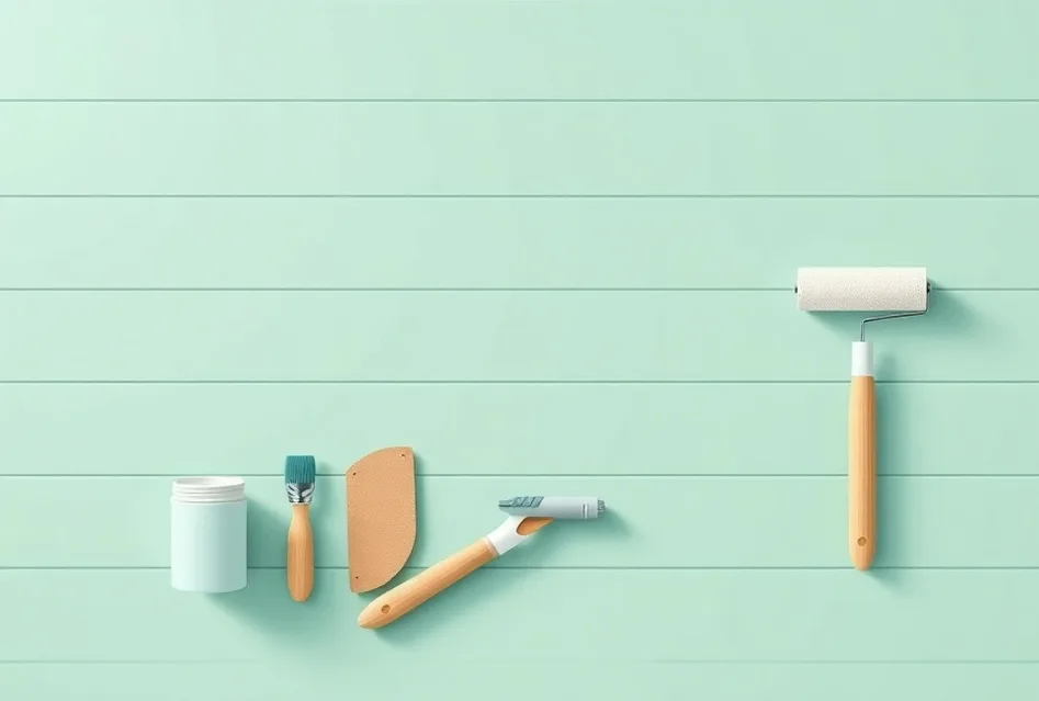 Outils de peinture disposés dans l'ordre des étapes du chantier