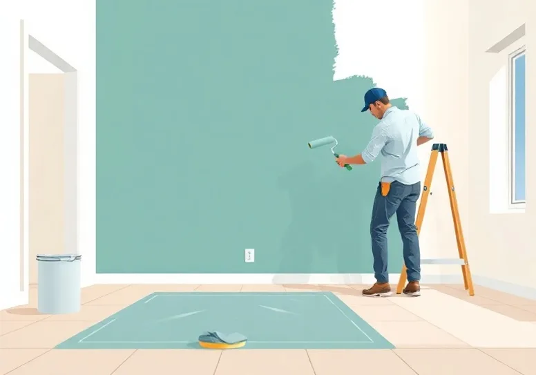 Peintre appliquant la peinture au rouleau sur un mur de salon